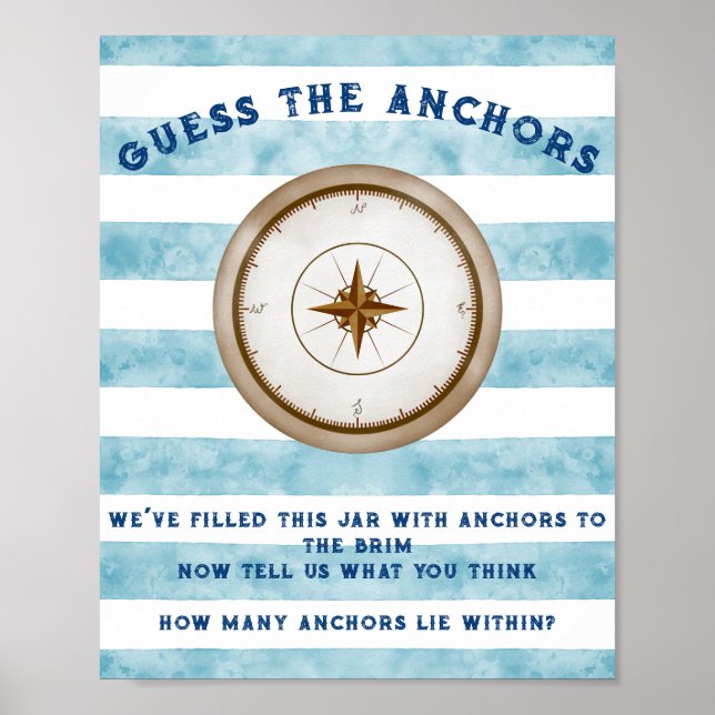 Poster Jogo Chá de fraldas de Aquarela Náutica Azul (Frente)