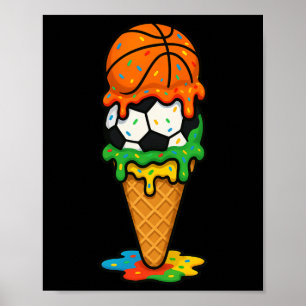 Poster Jogo Colorido de Verão de Futebol Esboço Sorvete G