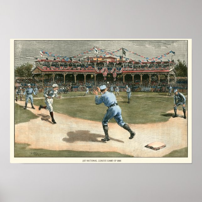 Pôster Jogo da Liga Nacional de Basebol de 1886 (Frente)