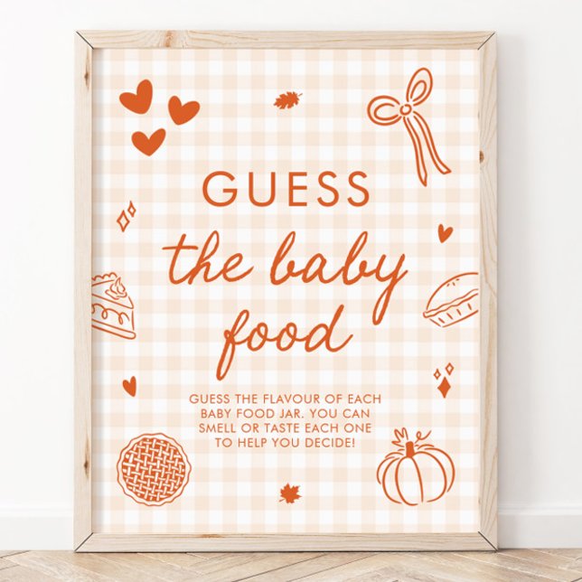 Poster Jogo de Adivinhação de Comida de Bebê Fall Gingham (Fall Gingham Cutie Pie Guess the Baby Food Game Sign)
