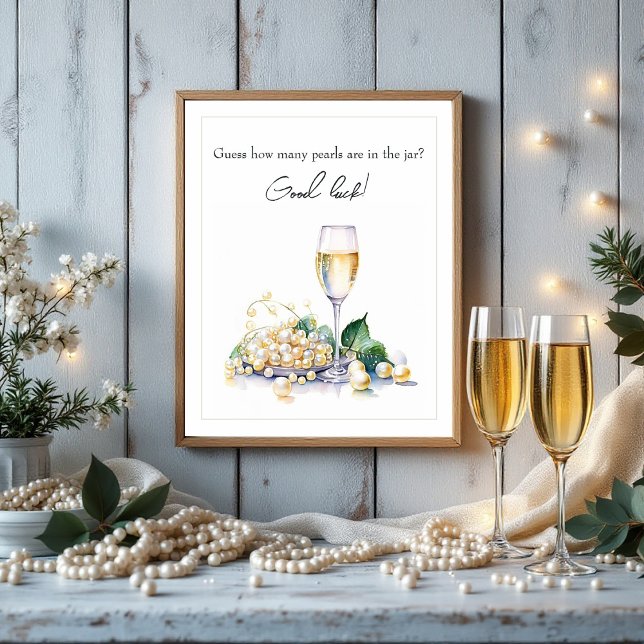 Poster Jogo de adivinhação Pearls & Prosecco Chá de Noiva (Pearls & Prosecco Guessing Game Bridal Shower Poster)