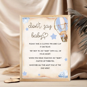 Poster Jogo de baby shower não diga sinal de bebê azul