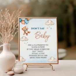 Poster Jogo de Chá de Bebê Charmoso do Urso Azul Não Diga