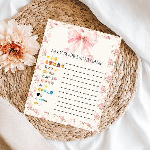 Poster Jogo de Chá de Bebê Emoji Flor Cottage com Laço Ro