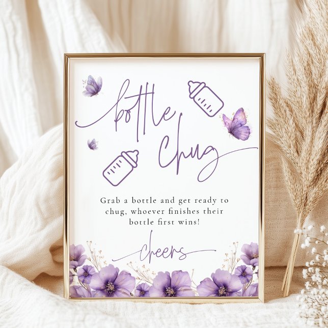 Poster Jogo de Chá de fraldas de borboleta roxa de cervej (Criador carregado)