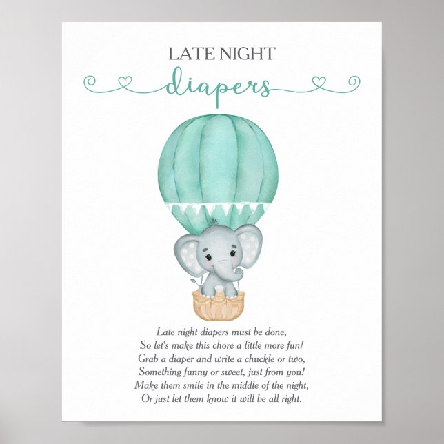 Poster Jogo de Chá de fraldas de Elefante Verde para Fral (Frente)