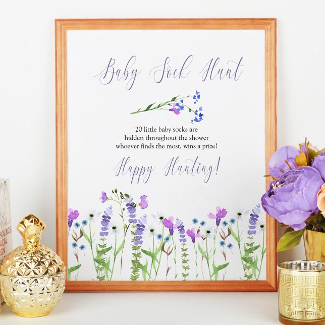 Poster Jogo de Chá de fraldas de Flor Selvagem Roxo para  (Baby Shower game sign from my Purple Wildflower Collection. Order printed or as a printable)