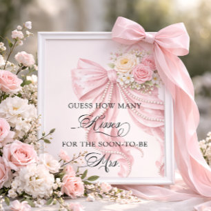 Poster Jogo de Chuva de Noiva Quantos Beijos Floral em Ar