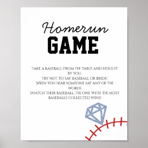 Poster Jogo de Chuveiro de Noiva Brilho Homerun Beisebol 