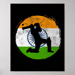 Poster Jogo de Críquete Bandeira da Índia Jogador de Críq
