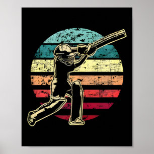 Poster Jogo de Críquete Retro Vintage Cricketer Críquete