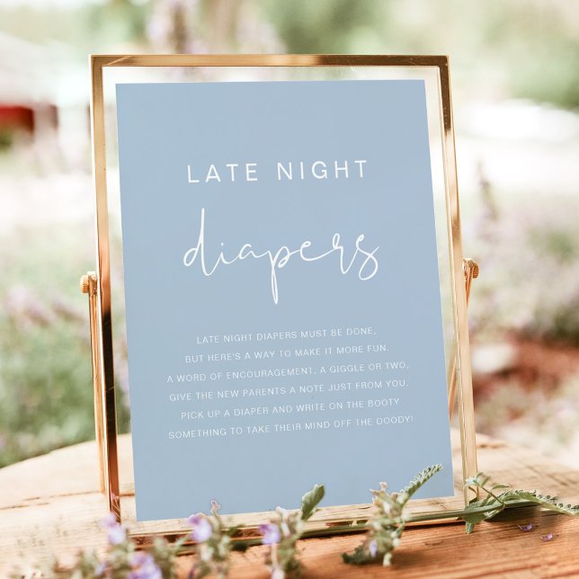 Poster Jogo de fraldas LEAH Vibrant Pastel Blue Late Nigh (Pastel blue late night diapers baby shower table sign)