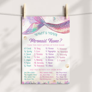 Poster Jogo de Nomes de Sereia Menina Oceano Pastel