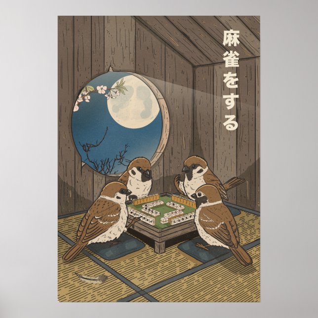 Poster Jogo de pássaros jogando Mahjong  (Frente)