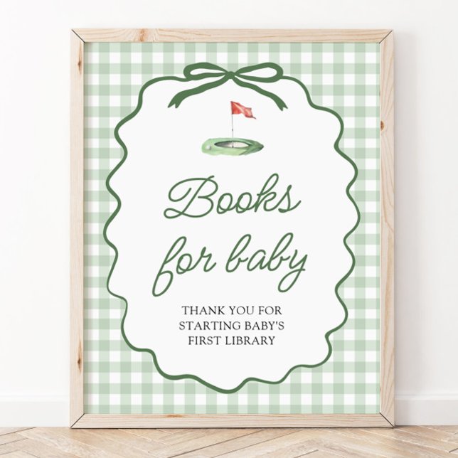 Poster Jogo de Rifas de Fraldas para Chá de Bebê de Golfe (Sage Green Golf Bow Baby Shower Diaper Raffle Game Sign)