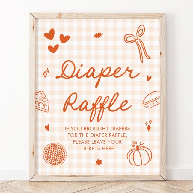 Poster Jogo de Rifas de Fraldas para Chás de Bebê Fall Cu (Fall Cutie Pie Baby Shower Diaper Raffle Game Sign)