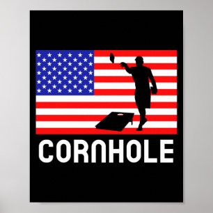 Poster Jogo de Tabuleiro Cornhole Homens Mulheres Bandeir