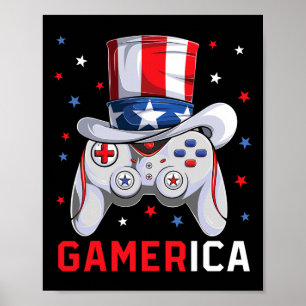 Poster Jogo de Vídeo de 4 de Julho Bandeira Americana Tio