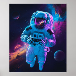 Poster Jogo de Vídeo de Astronauta Vibrante Futurista