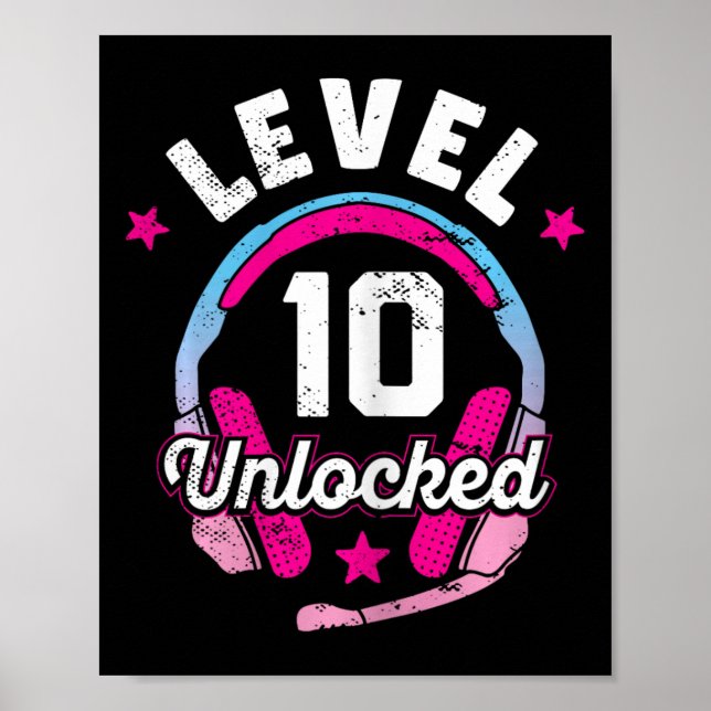 Poster Jogo De Vídeo Desbloqueado Do Nível 10 - 10º Anive (Frente)
