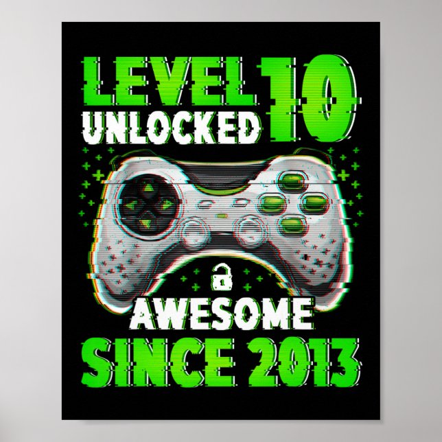 Poster Jogo de vídeo desbloqueado do nível 10 com 10 anos (Frente)