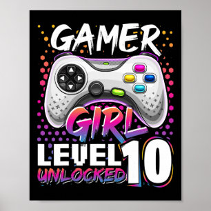 Poster Jogo de Vídeo Desbloqueado Nível 10 Rapariga Jogad