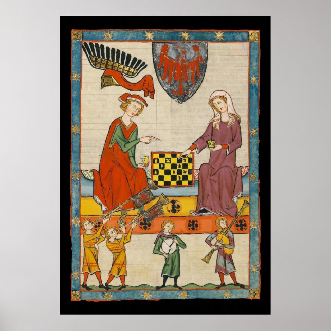Poster Jogo de Xadrez Século XIV Codex Manesse (Frente)