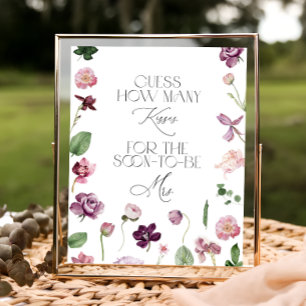 Poster Jogo Floral Adivinhe Quantos Beijos para Chá de No