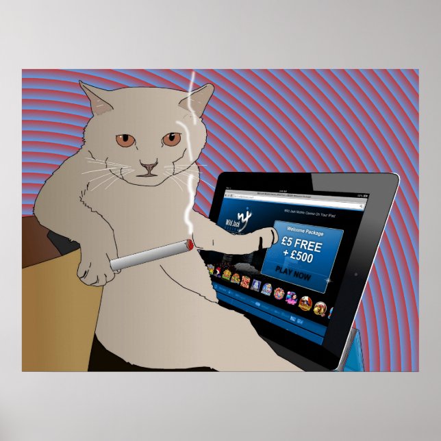 Poster Jogo, gato fumante tocando casino ipad (Frente)