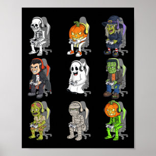 Poster Jogo Halloween Skeleton Gamer Zombie Boy