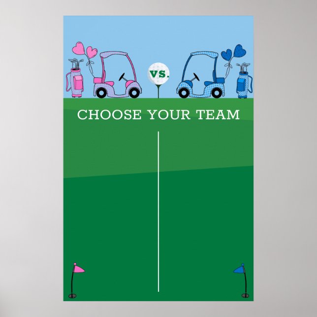 Poster Jogo Revelação do Gênero de Golfe Azul Rosa, Passe (Frente)