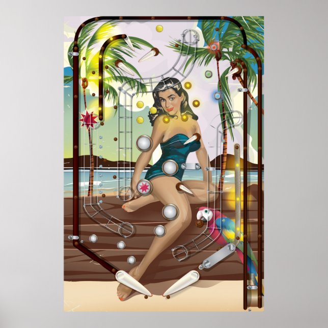 Pôster Jogo Vintage Pinball Machine (Frente)