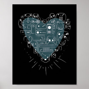 Poster Jogos Clássicos Coração Controles de Video Games J
