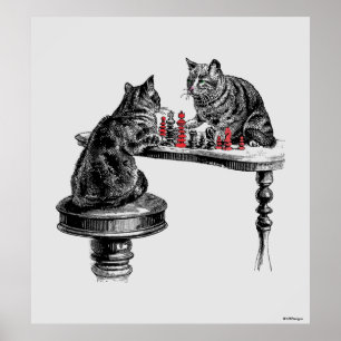Pôster Jogos de Tabuleiro Duas Gatas jogando Partida de X