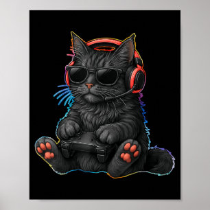 Poster Jogos de Vídeo Gato Gamer Meninos Adolescentes Hom
