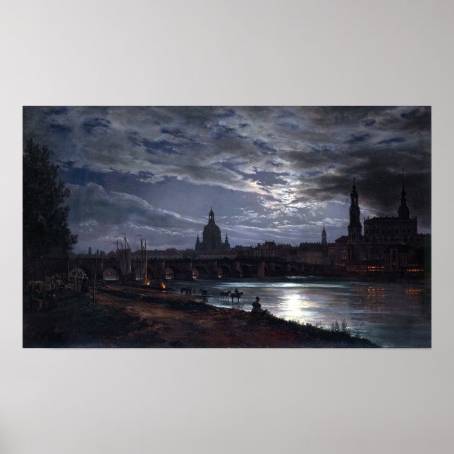Pôster Johan Christian Dahl View of Dresden por Moonlight (Frente)