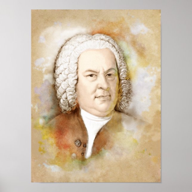 Poster Johann Sebastian Bach Portrait im Aquarell Style (Frente)