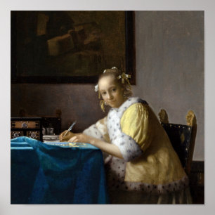 Poster Johannes Vermeer - A Lady escrevendo uma Carta