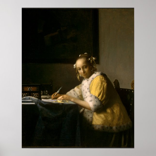 Poster Johannes Vermeer, A Lady Escrevendo uma Carta (Frente)