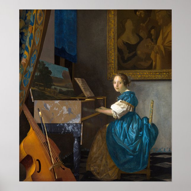 Poster Johannes Vermeer - Lady Sentada em uma Virgem (Frente)