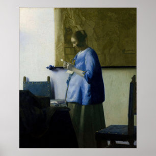 Poster Johannes Vermeer - Mulher a azul lendo uma letra