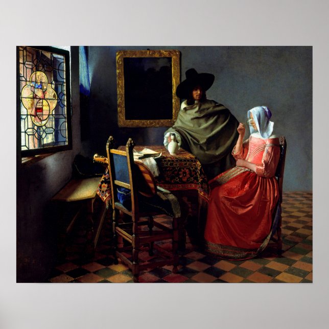 Poster Johannes Vermeer - O Copo de Vinho (Frente)