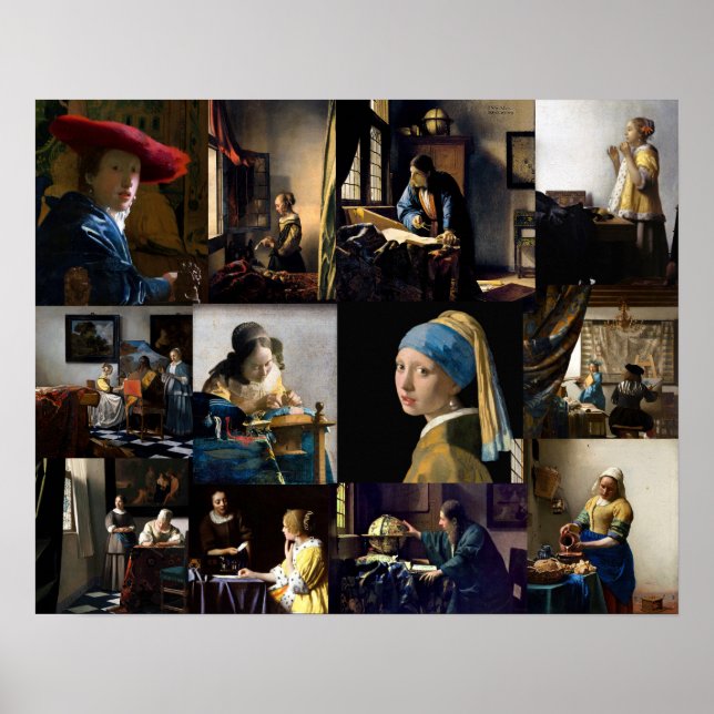 Poster Johannes Vermeer - Patchwork de obras-primas (Frente)