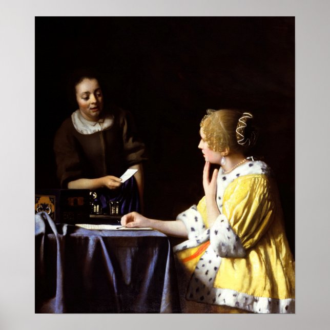 Poster Johannes Vermeer - Senhora e Maid (Frente)