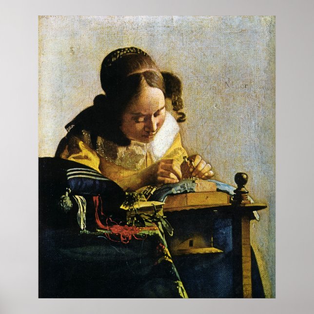 Pôster Johannes Vermeer's The Lacemaker (cerca de 1670) (Frente)