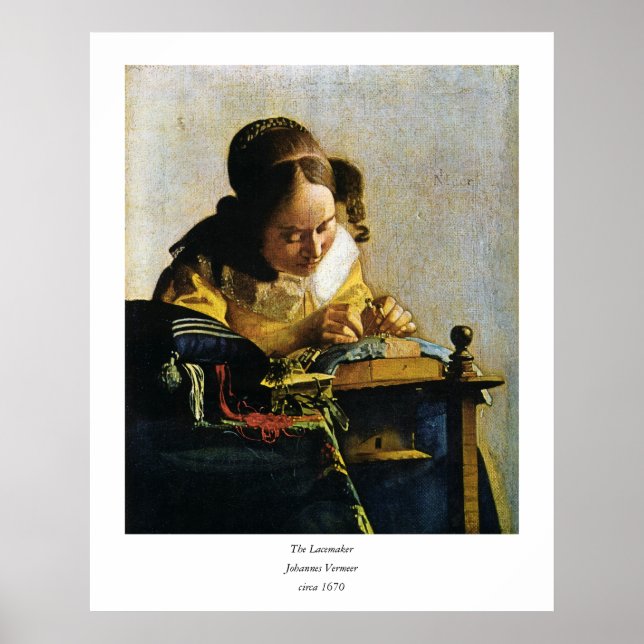 Pôster Johannes Vermeer's The Lacemaker (cerca de 1670) (Frente)