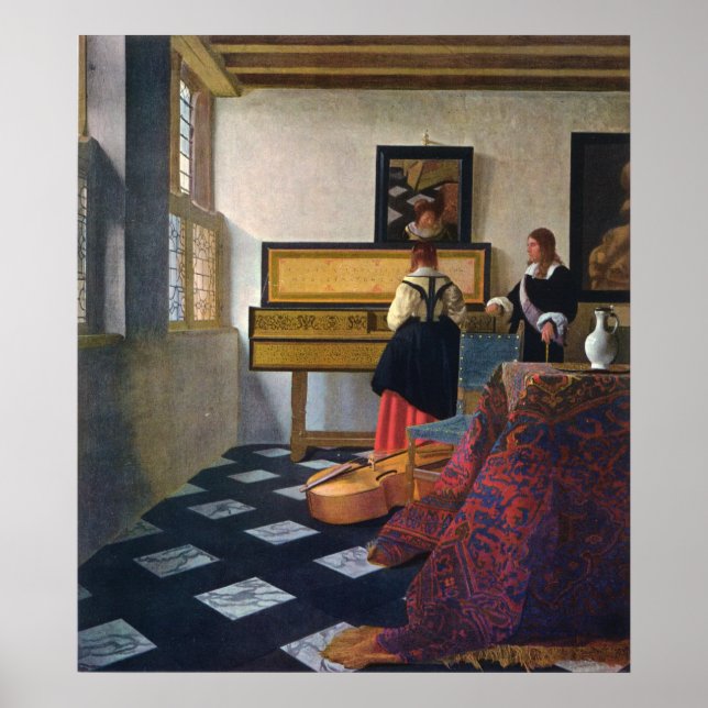 Pôster Johannes Vermeer's The Music Lesson (cerca de 1663 (Frente)