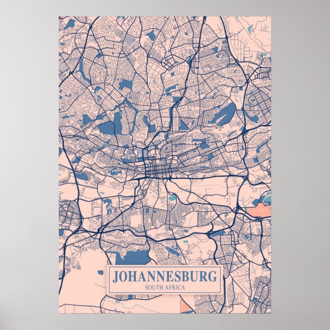 Poster Johannesburg - Mapa da Cidade Ventilada da África  (Frente)
