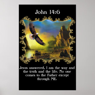 Poster John 14:6 Com uma águia voando sobre a paisagem.