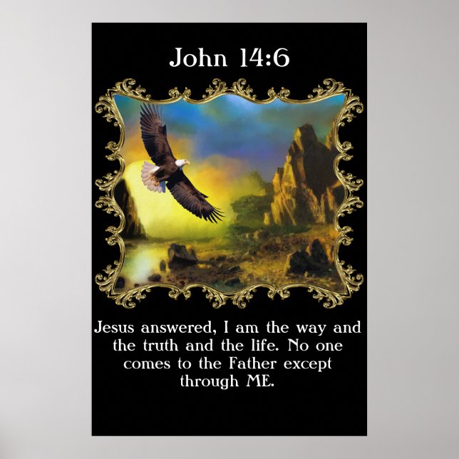 Poster John 14:6 Com uma águia voando sobre a paisagem. (Frente)